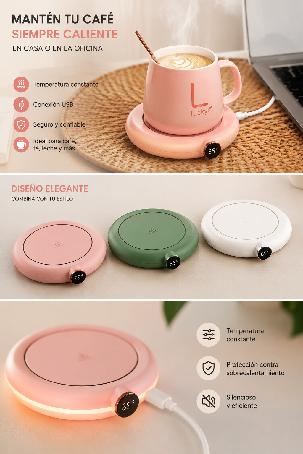 Calentador Inteligente de Tazas USB – Mantén tu Café Siempre Caliente